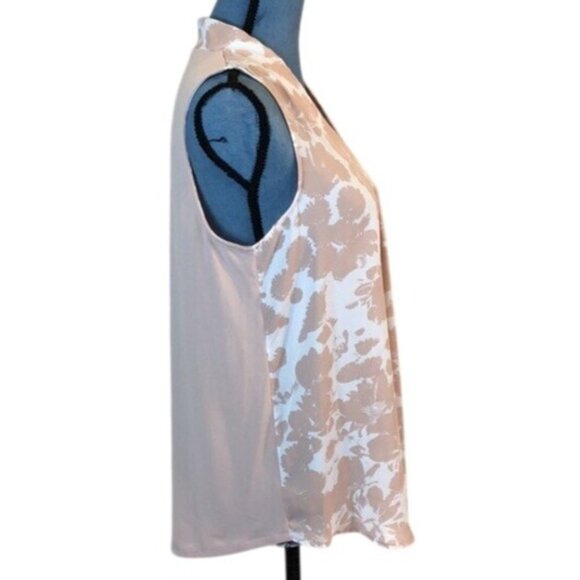 Worthington Sleeveless Floral Blouse Beige & White Small - Picture 3 of 6